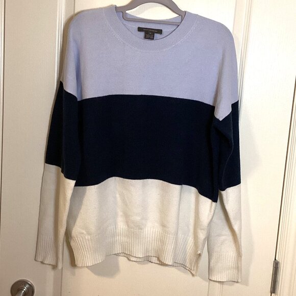 French Connection Women's Sweater Size M Blue Colorblock Striped Long Sleeve - Picture 1 of 8